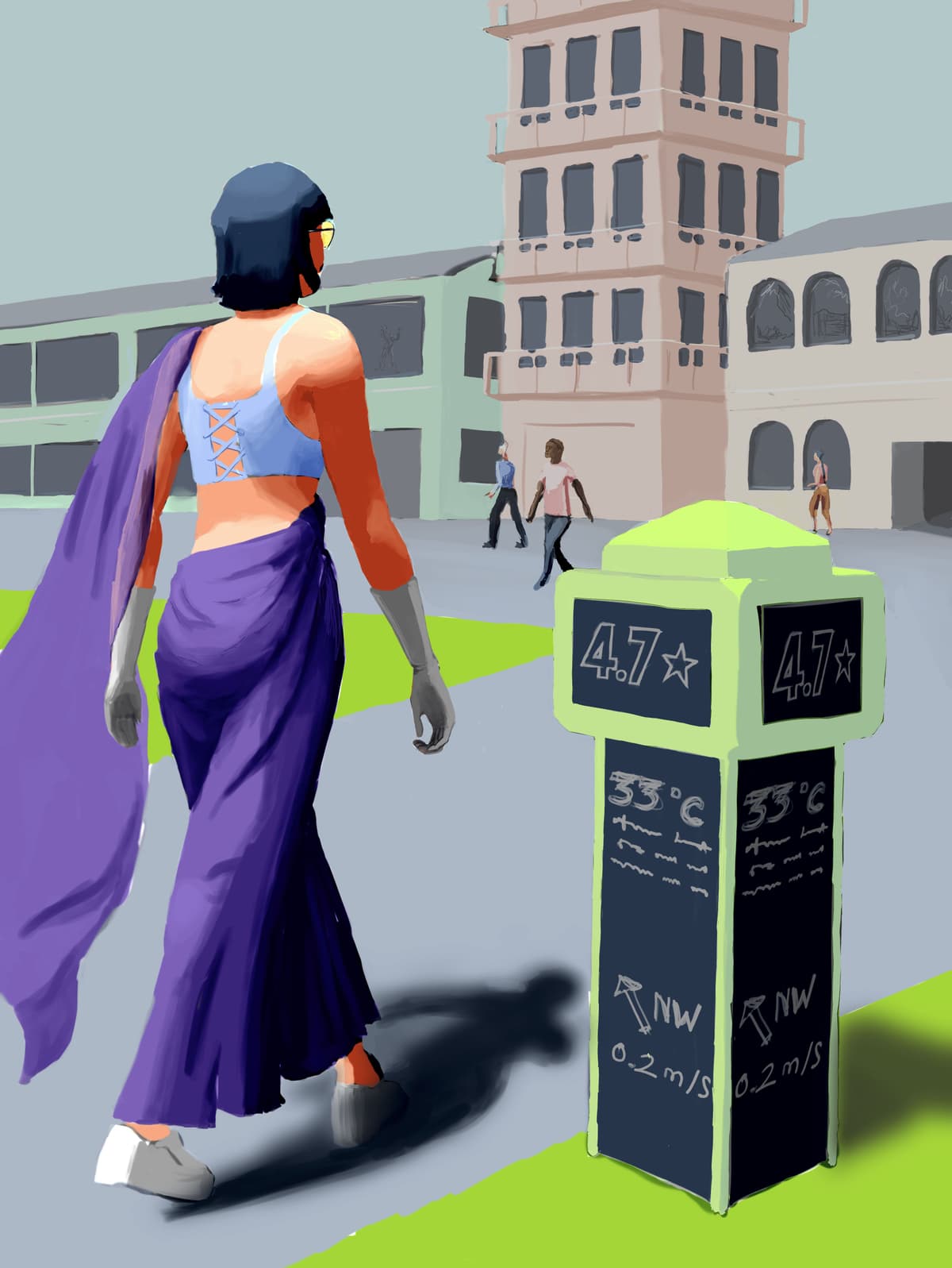 Kira walking through the city streets